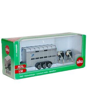 Siku Die Cast & Plastic 1:50 1969 Livestock Trailer with 2 Cows New in Box